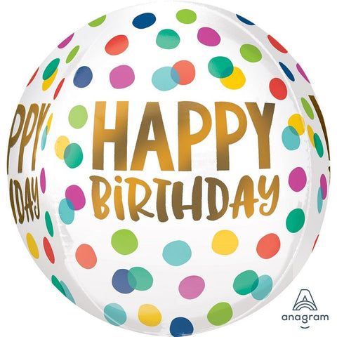 Globo ORBZ de 15" - Happy Birthday Dots