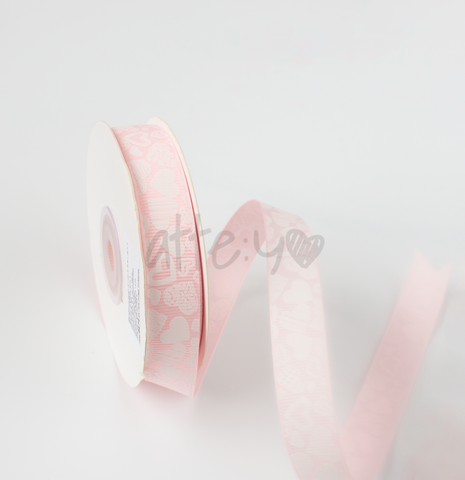 Listón Popotillo/Falla Estampado Collage Corazón - Color Rosa Pastel/Blanco