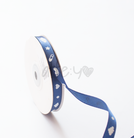 Listón Estampado Baby Seguro - Color Azul Marino/Blanco
