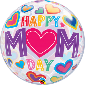 Globo Burbuja 22" Happy Mom Day Feliz Día Mamá Corazones